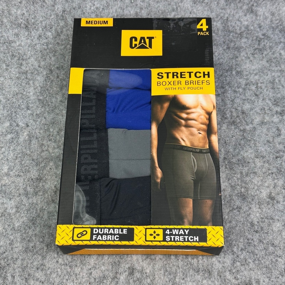 Caterpillar CAT Boxer Brief Mens Medium 4 Pack Stretch Fly Pouch Blue Black Gray